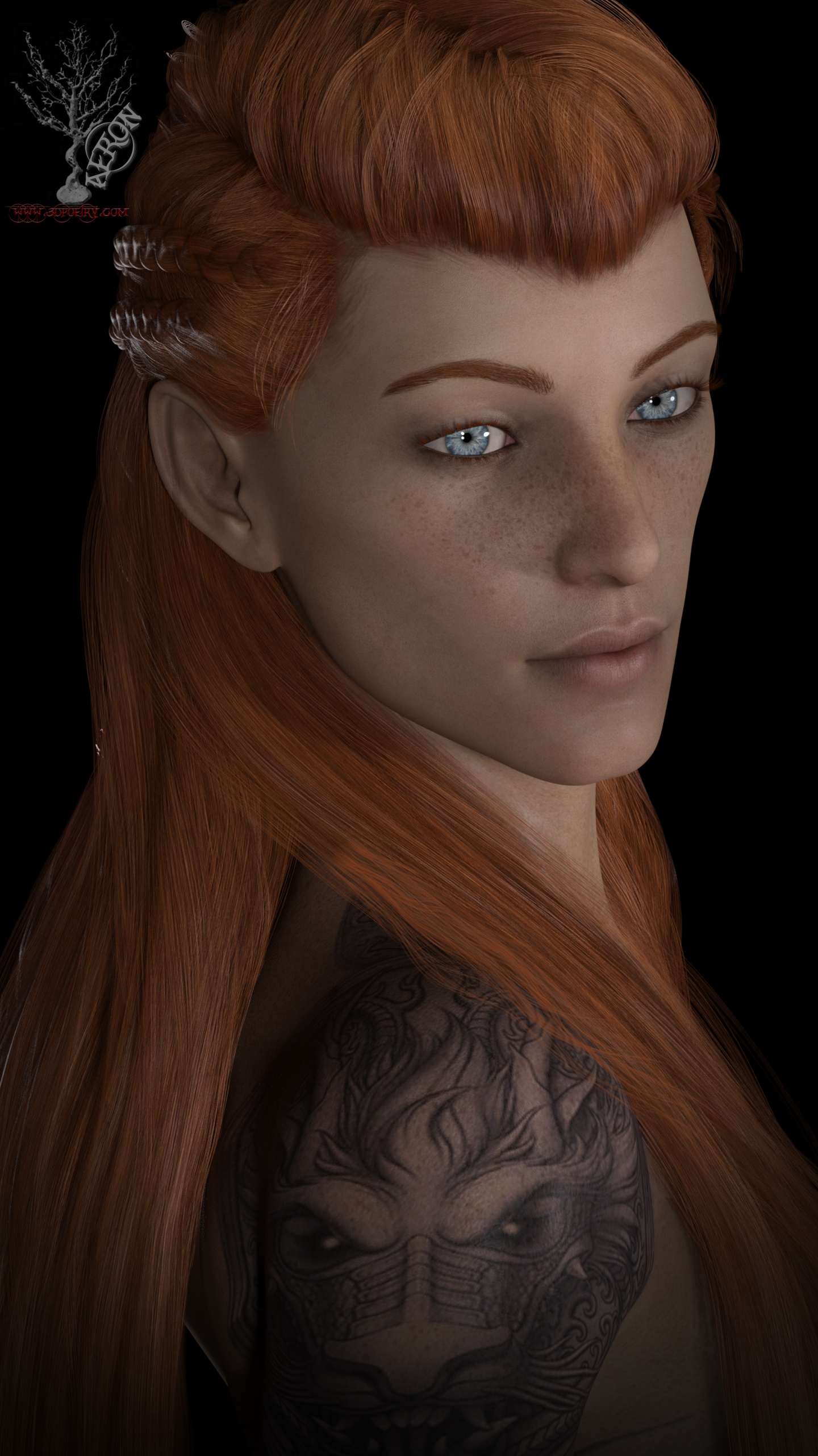 Working on a new character, no post work done, except softening the edges of the close up and a tuft of hair to cover up the break through on the shoulder, otherwise straight out of the render.